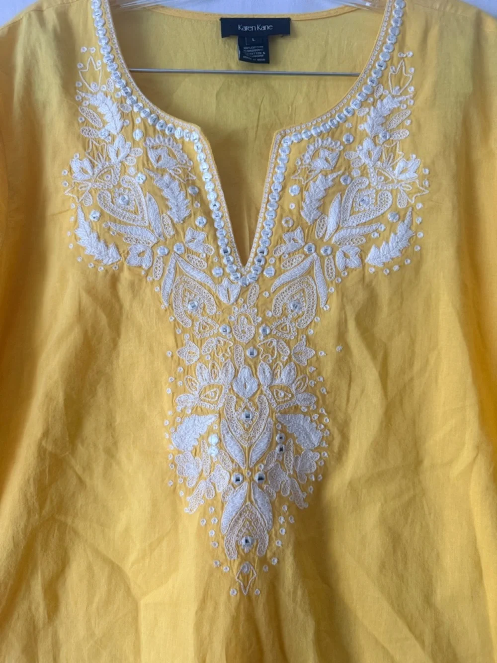 Karen Kane Yellow Embroidered V-Notch Tunic - Picture 3 of 6